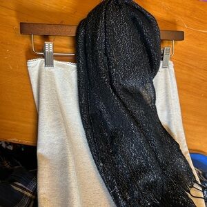Metallic Black Silver Fringed Scarf